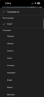 YouTube translate — translation picker