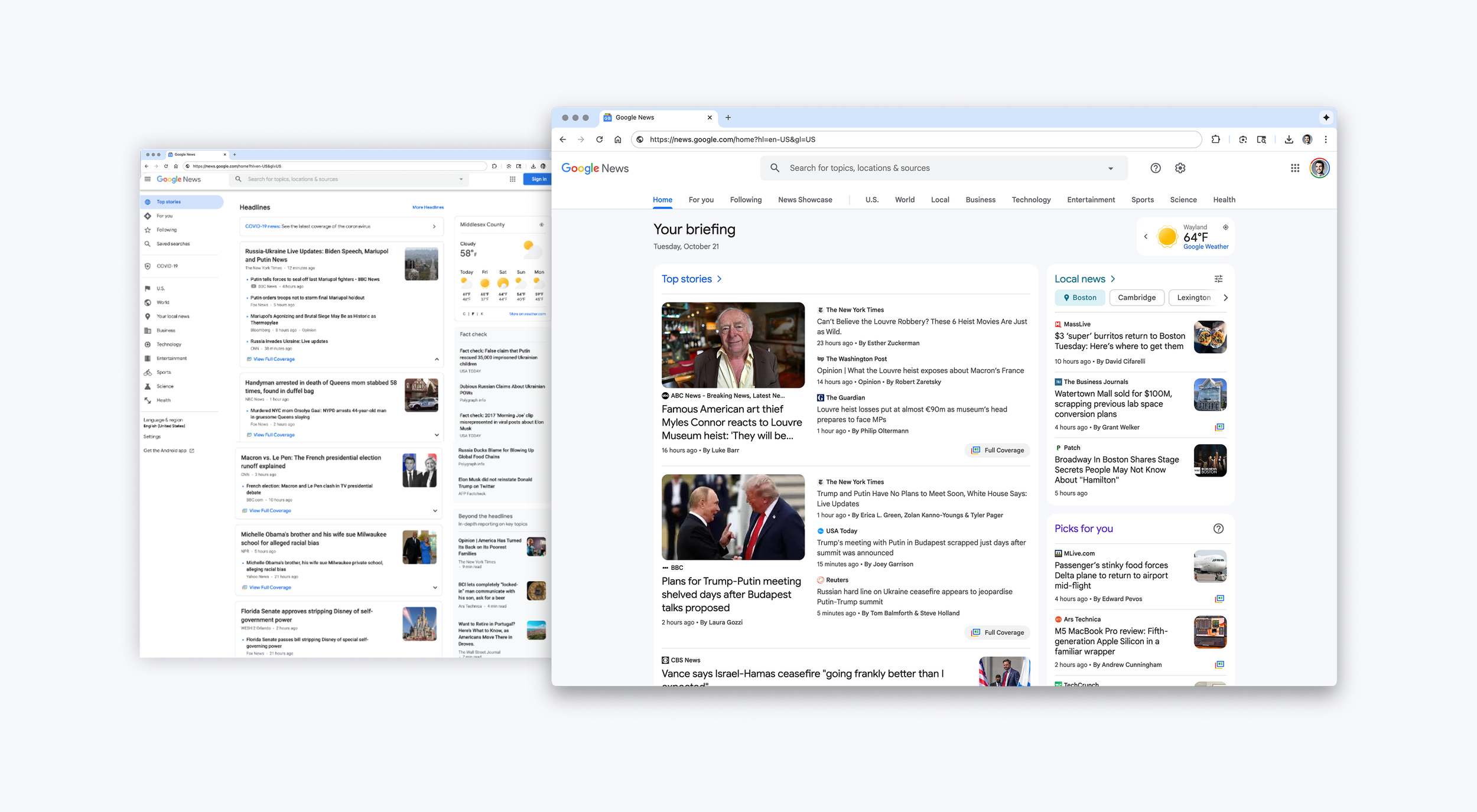 Google News Desktop redesign